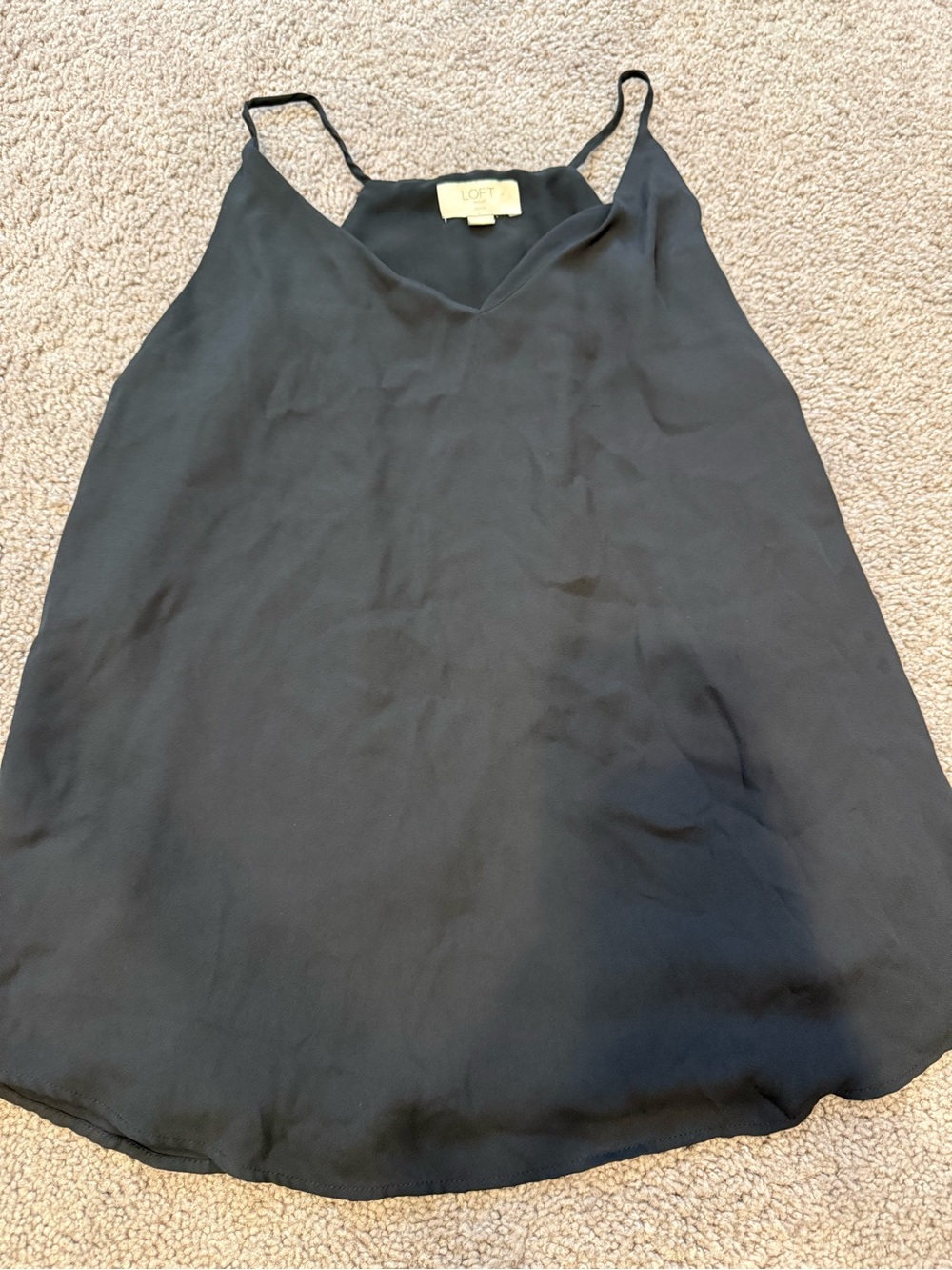 LOFT Black V-Neck Satin Cami with Thin Straps